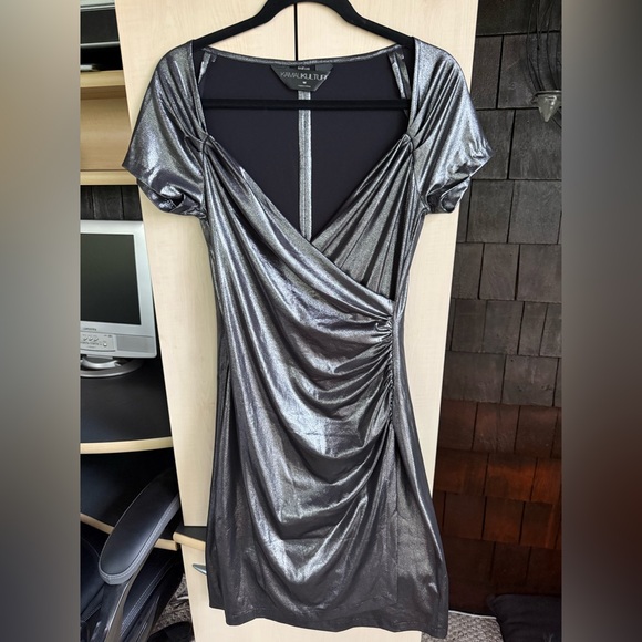 Norma Kamali KamaliKulture Side Draped Dress in Metallic silver size Medium - Picture 1 of 8